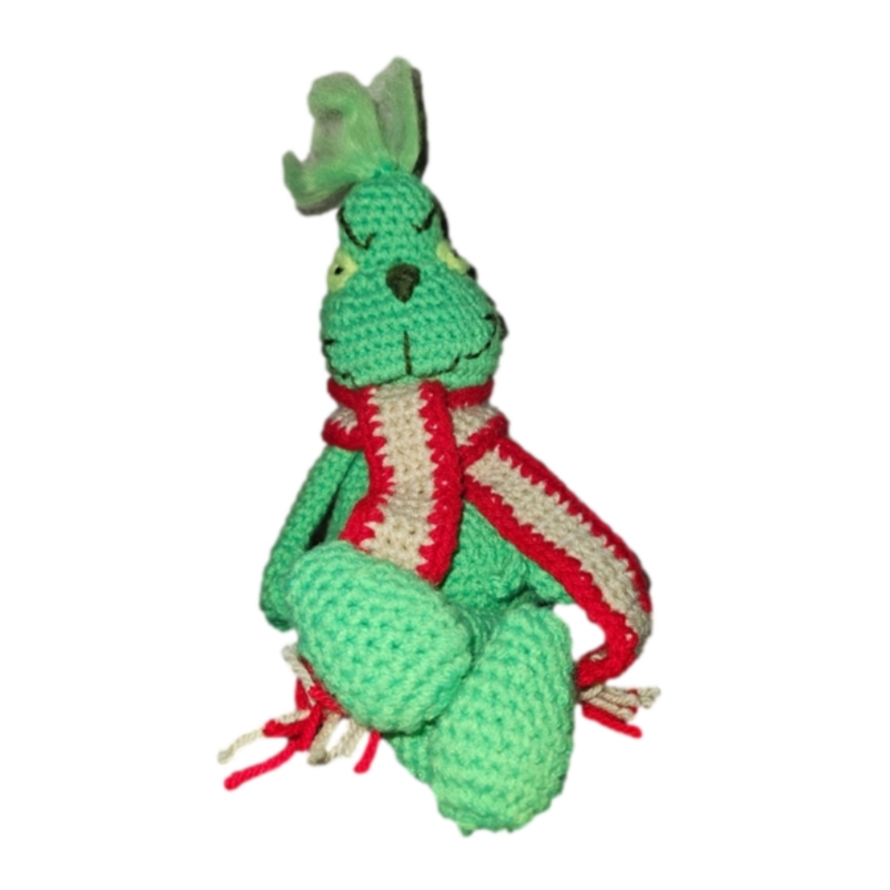 Handmade Crochet Green Guy With Removable Scarf